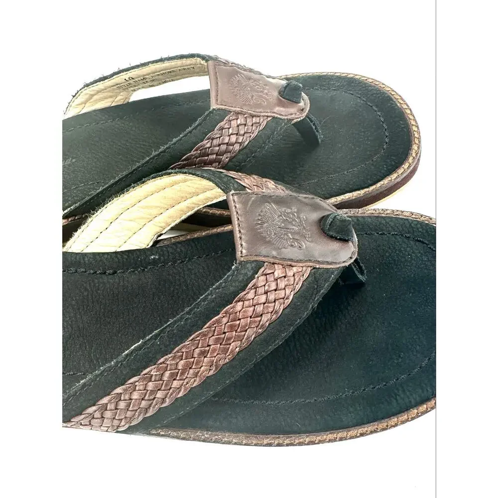 Tommy Bahama Anchors Away Men Flip Flop Thong Sandal Size 10 Brown/Black Leather